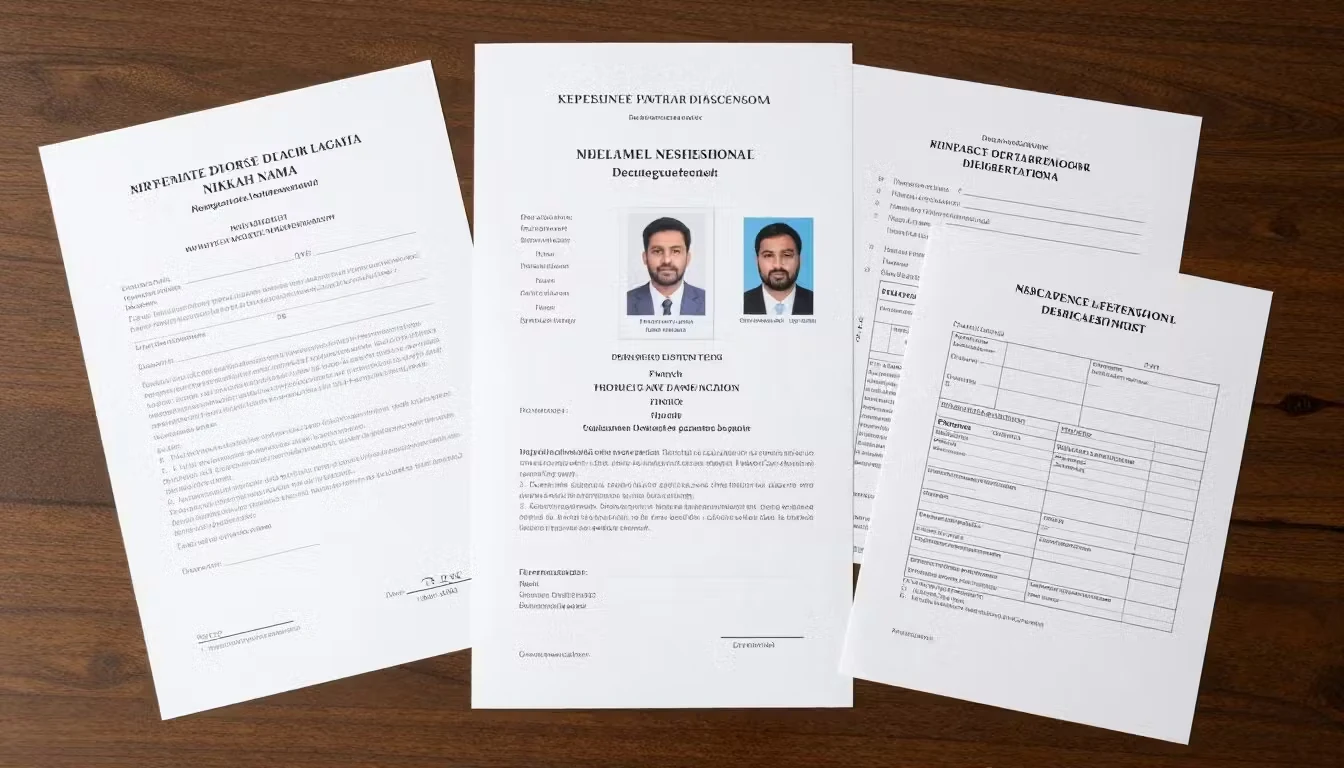 Illustrative marriage, identity and divorce document checklist — delegated divorce in Pakistan